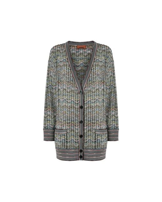 Missoni Gray Sequin-Embellished Zigzag-Pattern Cardigan
