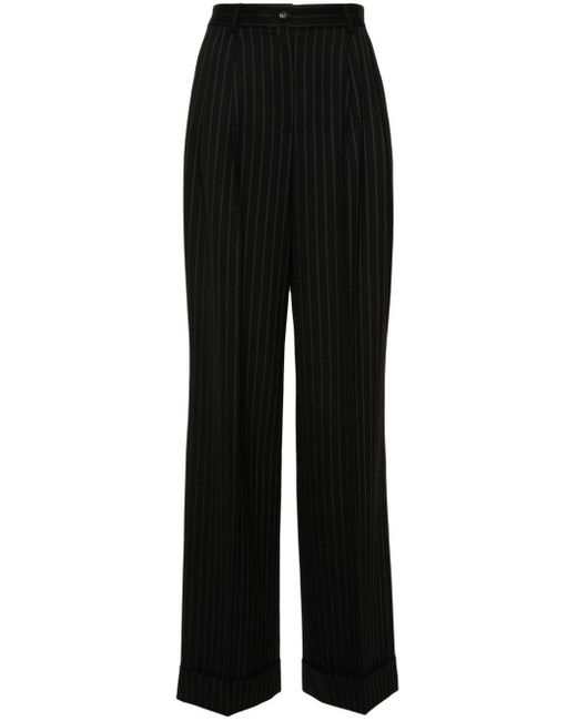 Dolce & Gabbana Black Pinstriped Wide-Leg Trousers