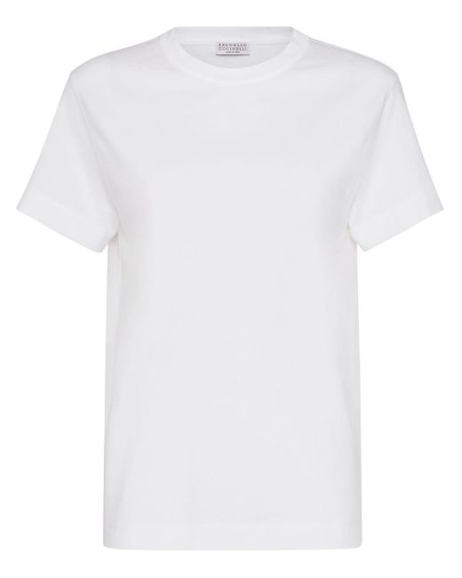 Brunello Cucinelli White Monili-Trim Cotton T-Shirt
