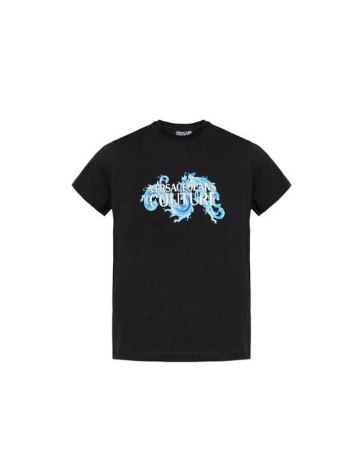 Versace Jeans Couture Black Graphic-Print T-Shirt for men
