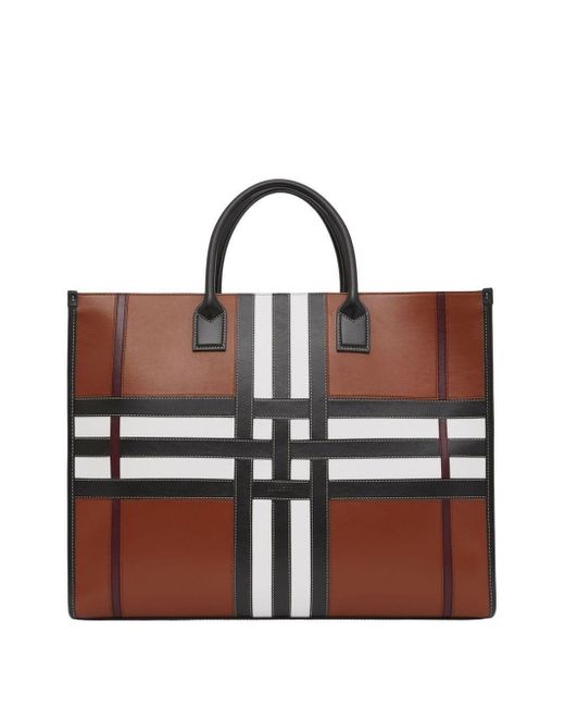 Burberry Brown Exaggerated Check-panelled Tote Bag for men
