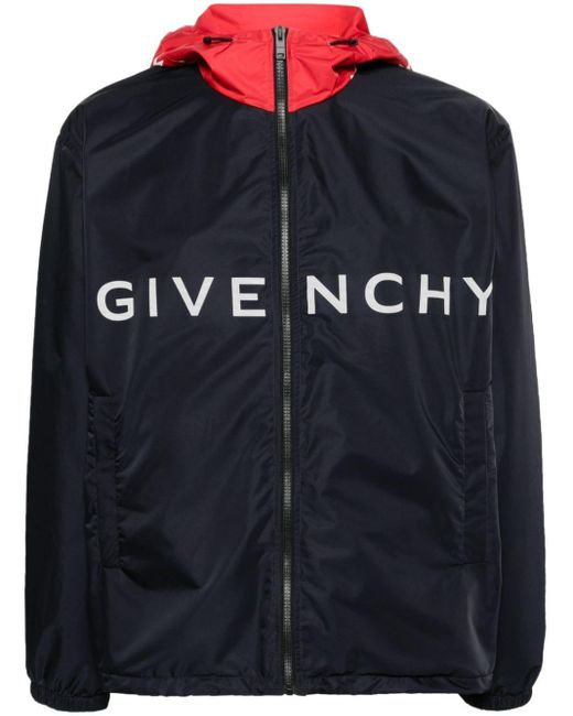 Givenchy Blue Logo-print Hooded Jacket - Men's - Polyester for men