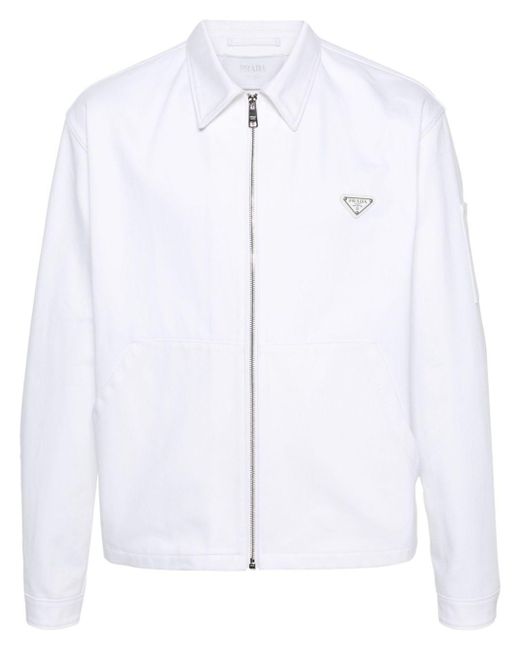 Prada White Enamel-Triangle Denim Jacket for men