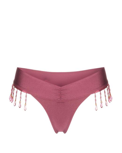 Frankie's Bikinis Pink Bead-Embellished Bikini Bottoms