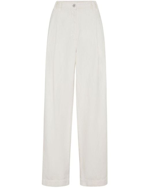 Brunello Cucinelli White High-Waisted Straight-Leg Trousers
