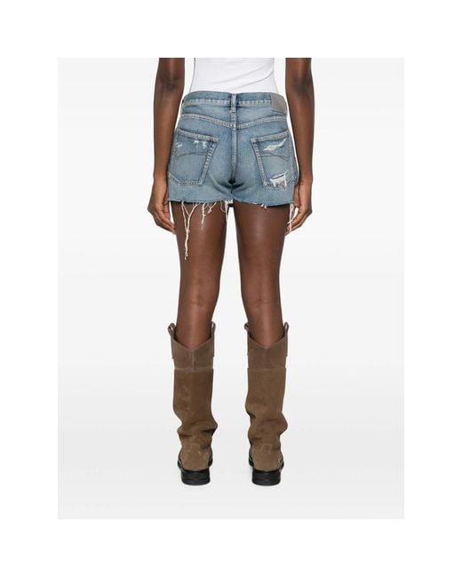 Balenciaga Blue Distressed Paint-Splatter Shorts