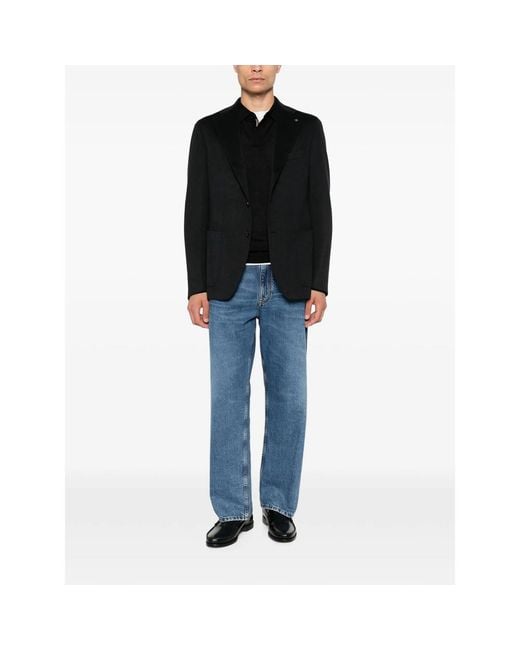 Tagliatore Black Single-Breasted Buttoned Blazer for men