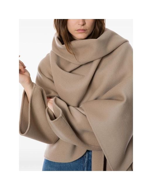 Alberta Ferretti Natural Asymmetric Draped Poncho
