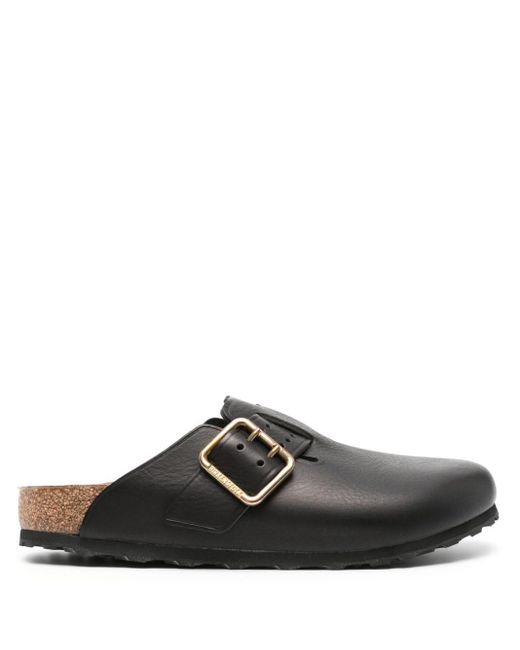 Birkenstock Black Boston Bold Leather Slippers for men