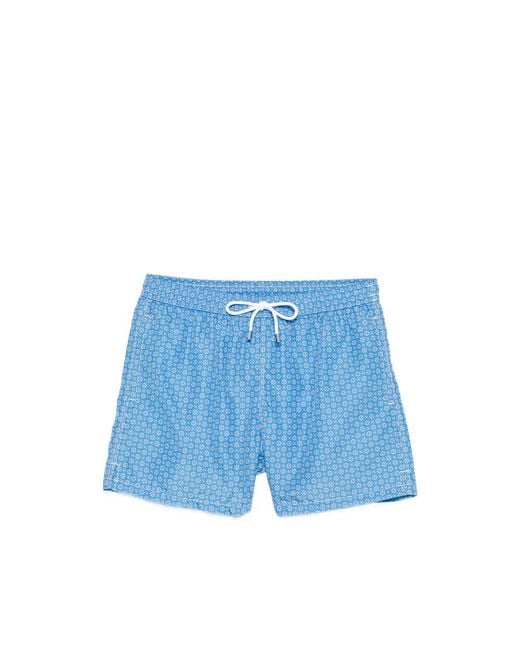 Fedeli Blue Drawstring Print Swim Shorts for men