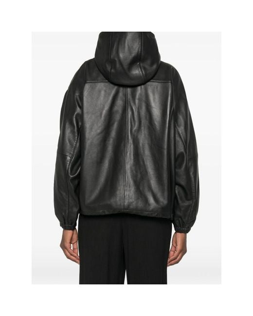Rohe Black Hooded Leather Jacket