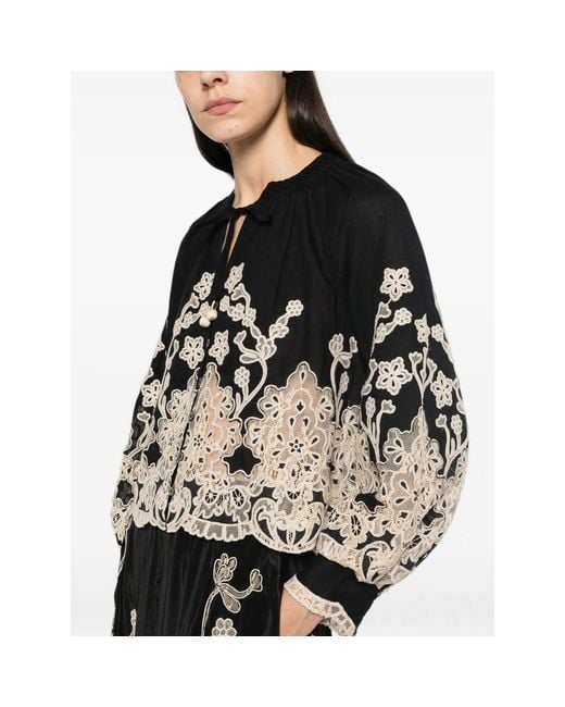 Sea Black Gracelyn Lace-Trimmed Embroidered Blouse