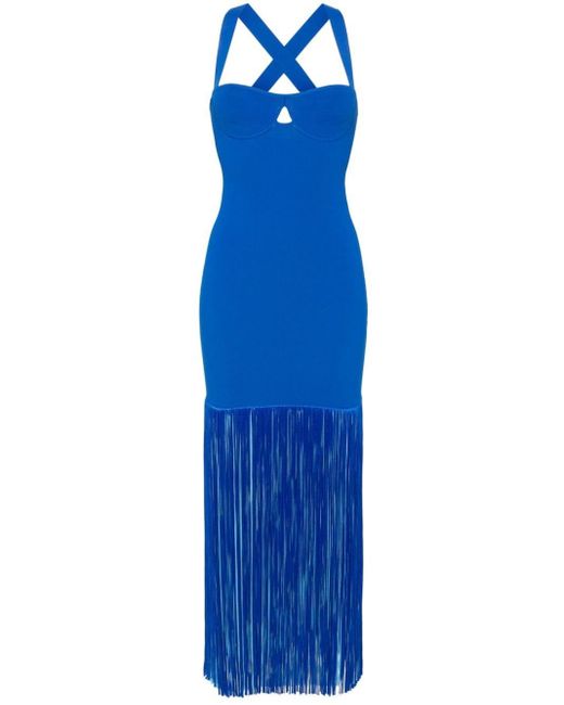 Galvan Blue Mia Fringe-Detail Maxi Dress