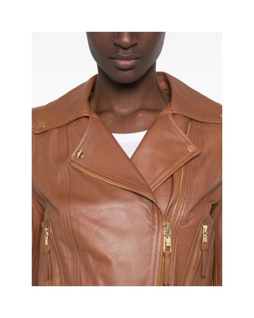 Elisabetta Franchi Brown Zipped Biker Jacket