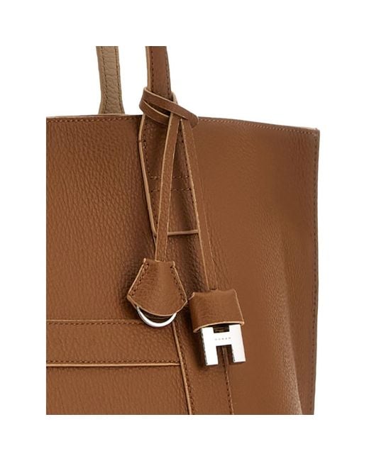 Hogan Brown Hanging Accent Script Tote Bag