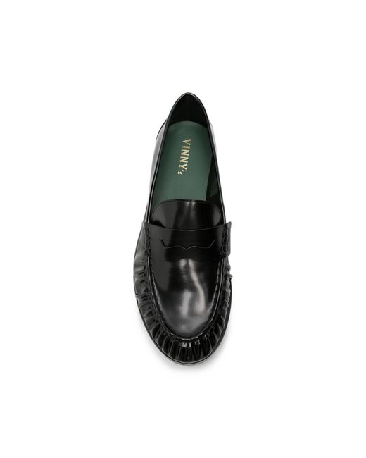 VINNY'S Black Ruched-Detail Leather Loafers for men