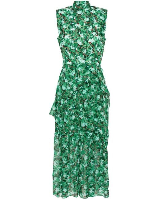 Saloni Green Ruffle Maxi Dress
