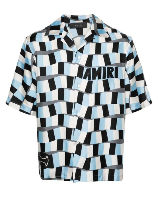 Amiri Multicolor Checkered Snake Short Sleeve Vacation Shirt for men