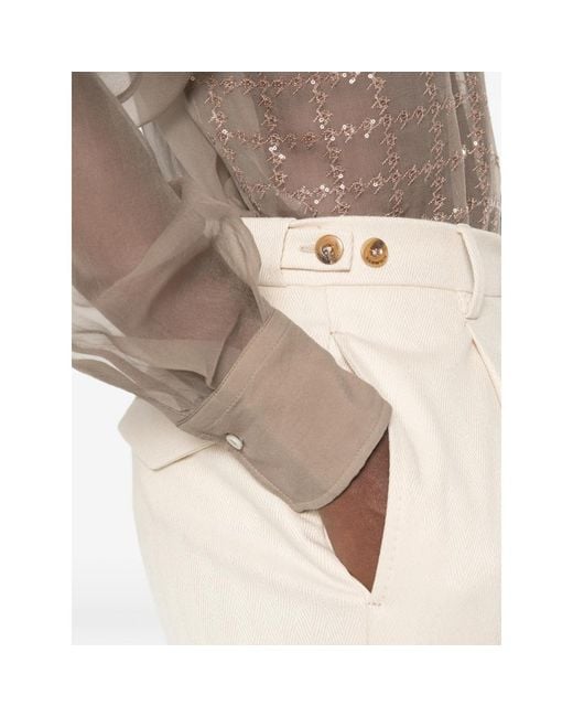 Berwich Natural Herringbone Pleated Trousers