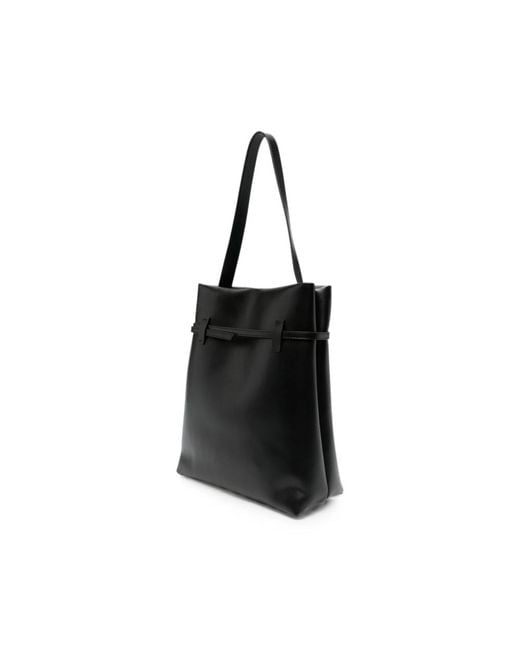 MANU Atelier Black Buckle-Detail Leather Tote Bag