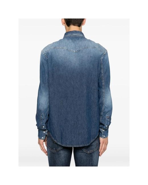 Dondup Blue Faded-Effect Western-Yoke Shirt for men