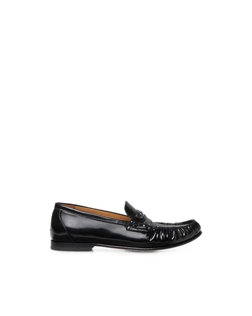 Fendi Black Scrunch Ruched Leather Loafers for men