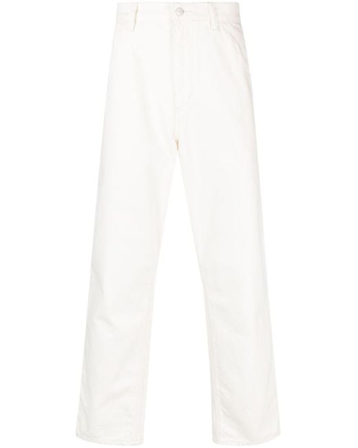 Carhartt White Logo-patch Cotton Straight-leg Trousers for men