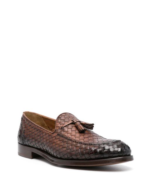 Doucal's Brown Interwoven Leather Loafers for men
