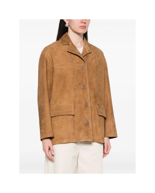 SANTORO Brown Button-Up Patch-Pocket Jacket