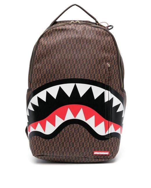 Sprayground Gray Cashin Checks Shark-motif Backpack for men