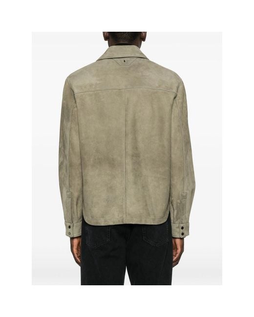 SANTORO Green Suede Press-Stud Jacket for men
