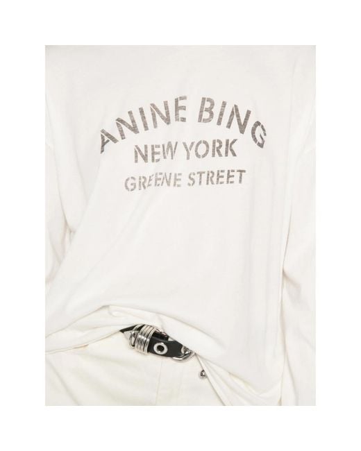 Anine Bing White Logo-Print Long-Sleeve T-Shirt