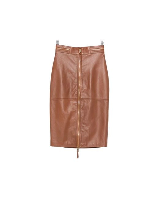 Elisabetta Franchi Brown Zip-Detail Midi Pencil Skirt