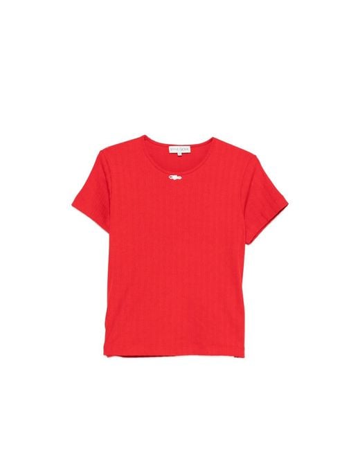 Stine Goya Red Ribbed Bow-Detail T-Shirt