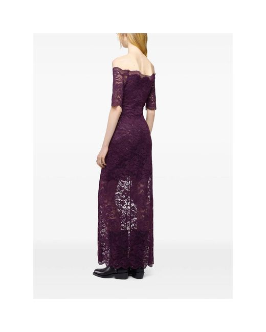 Rabanne Purple Lace Off-Shoulder Midi Dress