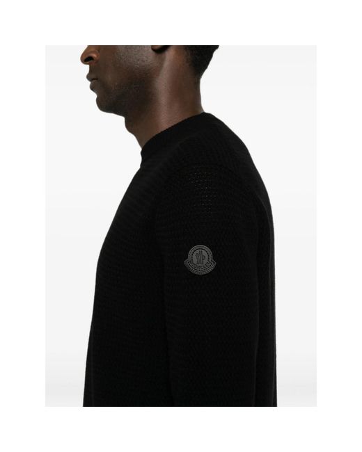 Moncler Black Logo-Patch Waffle-Knit Sweater for men