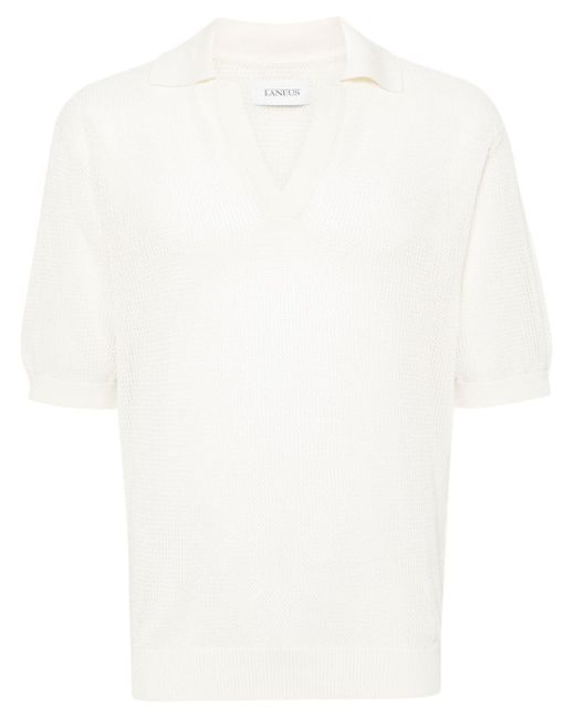 Laneus White Mesh Cotton Polo Shirt for men