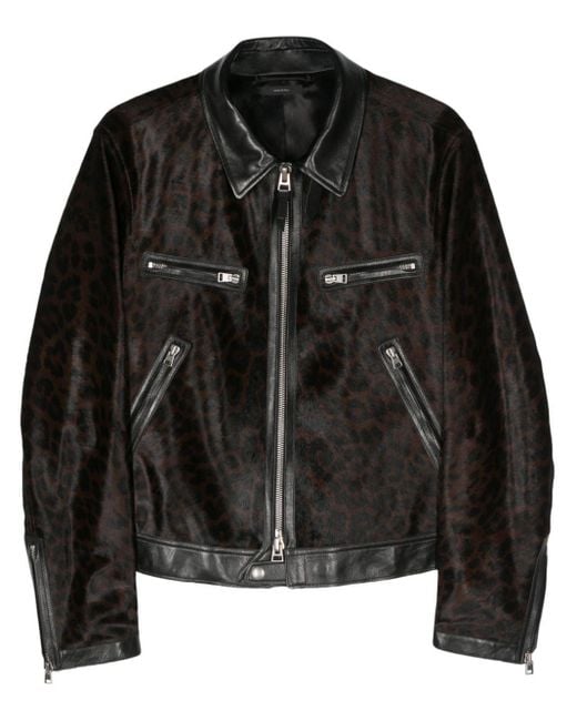 Tom Ford Black Leopard Print Leather Jacket for men