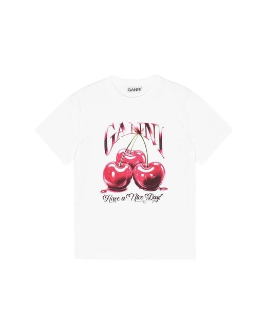Ganni Red Basic Jersey Cherry Relaxed T-Shirt