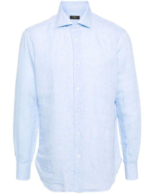 Barba Napoli Blue Long-Sleeves Linen Shirt for men