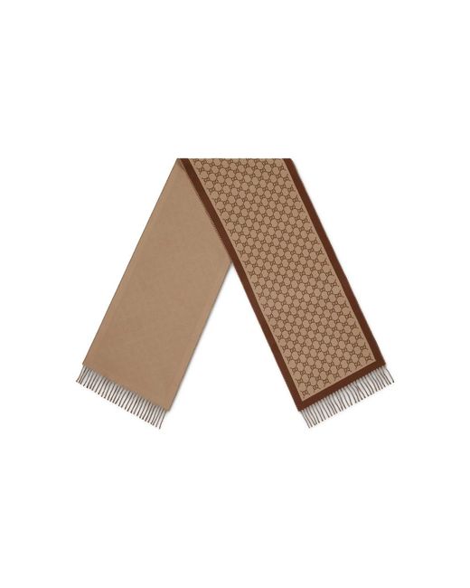 Gucci Brown Gg-Pattern Wool Scarf for men
