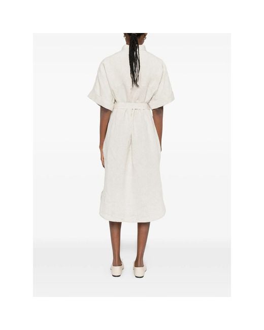 Panicale White Belted Shirt Midi Dress