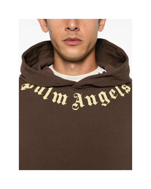 Palm Angels Brown Neck Logo Printed Hoodie for men