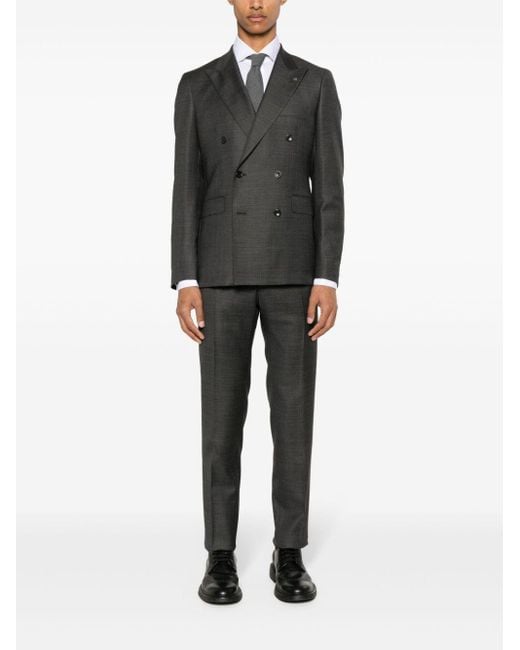 Tagliatore Black Double-Breasted Virgin-Wool Suit for men