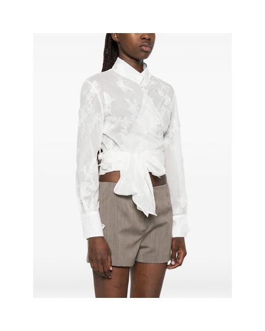 Mazzarelli White Tie-Front Blouse