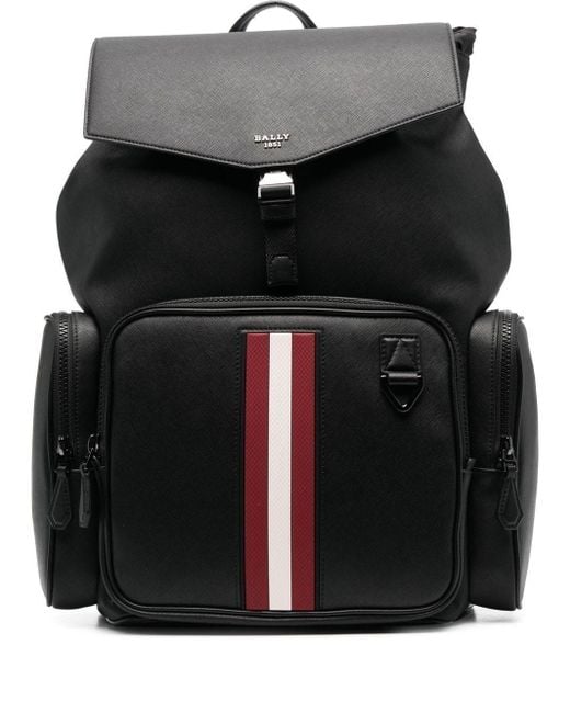 Bally Stripe-trim Leather Backpack in Black for Men | Lyst Australia