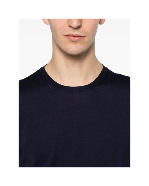 Roberto Collina Blue Fine-Knit Crew-Neck Sweater for men