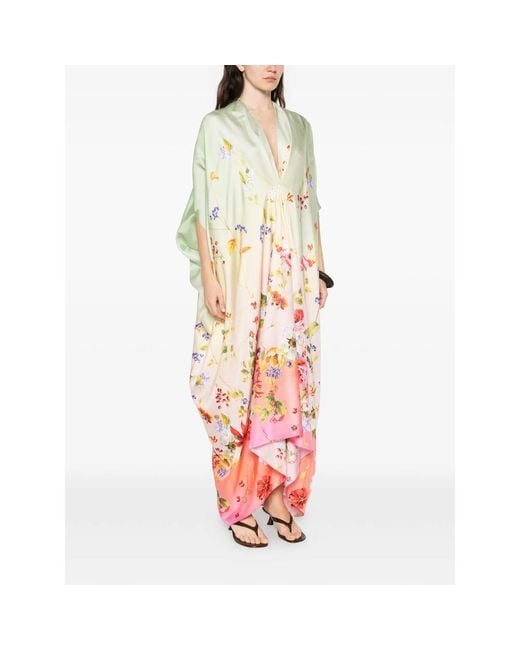 Roberto Cavalli Red Floral V-Neck Kaftan
