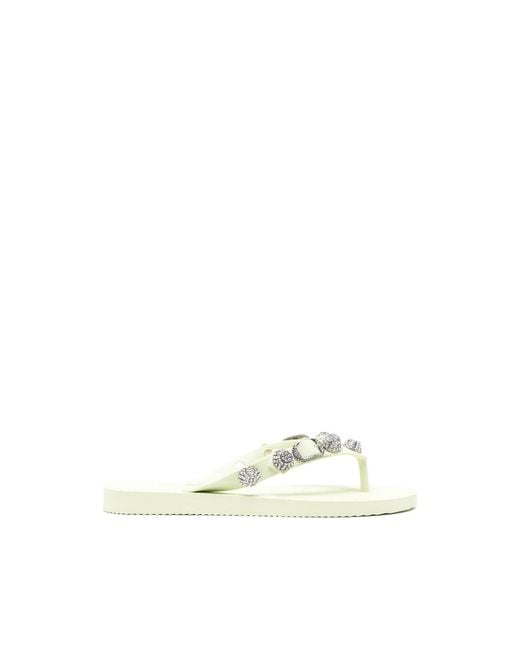 Balenciaga Natural Cagole Crystal-Embellished Thong-Strap Flip-Flops