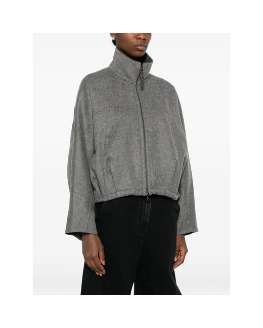Brunello Cucinelli Gray Sweater High-Neck Two-Way Zip
